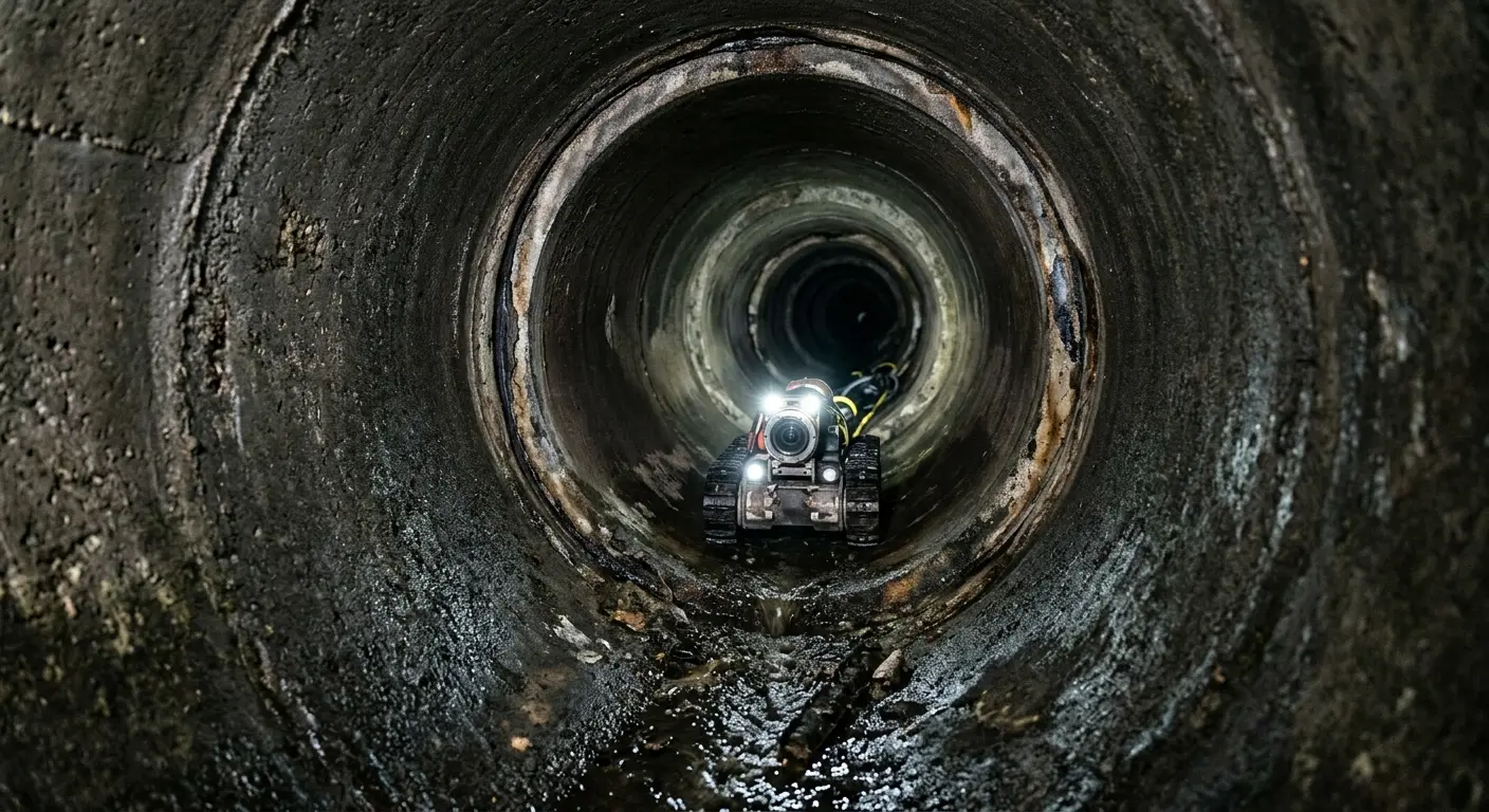 Robotic sewer camera inspecting pipe interior for Drain Snake Service in Kingsburg